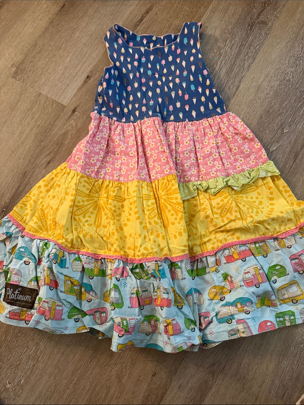 Matilda Jane Platinum Girls' Multicolor Tiered Cotton Dress with Camper Print